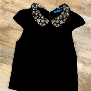 Embellished collar Black Blouse
